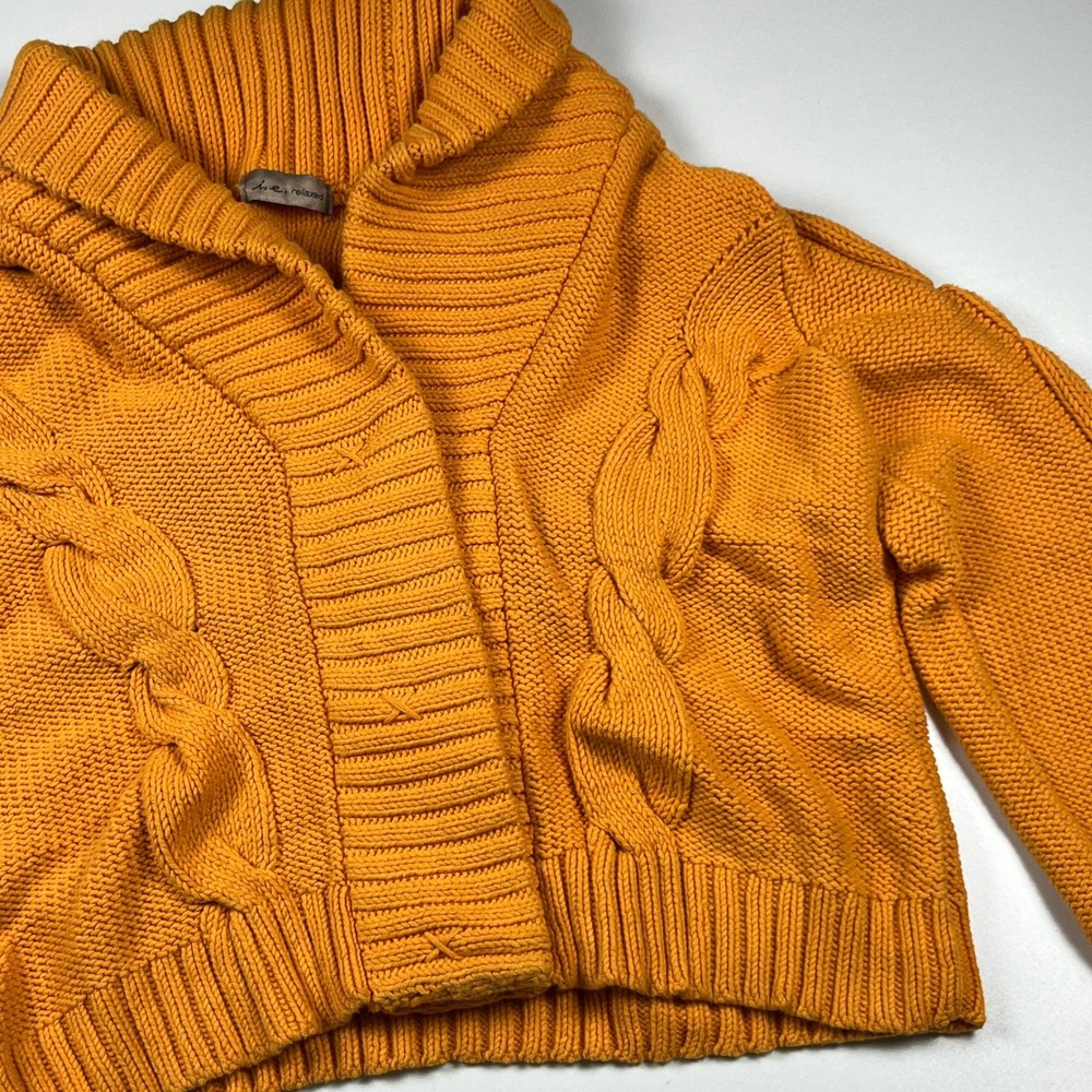 i.e. relaxed Cable Knit Shawl Collar Cardigan Sweater Sz XL Marigold Snap Button
